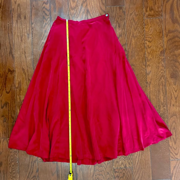 90s Vintage Laura Ashley Silk A-line Maxi Tea Length Skirt Shiny Rust Holiday - Picture 3 of 6